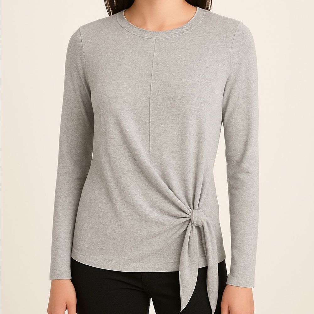 Fifteen Twenty Soft Heather Gray Long Sleeve Knit Sweater Knot Tie Wrap Top